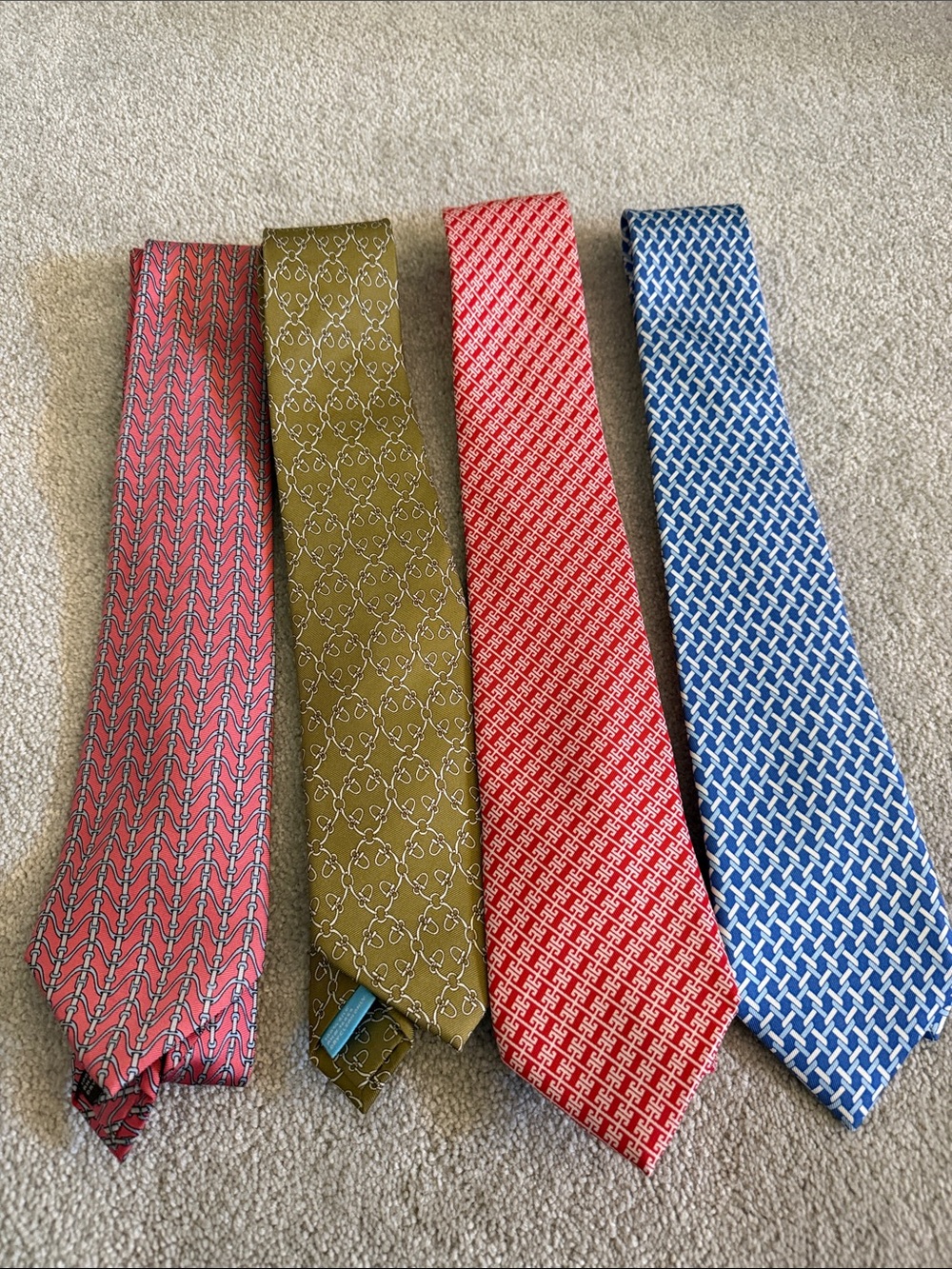 J. McLaughlin Men’s Coral, Olive, Red, and Blue - Classic Geometric Patterns
